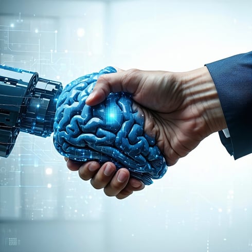 Create an image to put beside a contact us like handshake and AI and brain-1